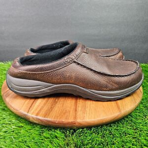 LL Bean Moc Brown Leather Slip On Comfort Clog Shoes 268224 Mens Size 9.5 Wide